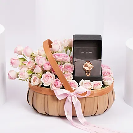 Titan Raga Watch Gift Basket For Her: Mother's Day Flowers