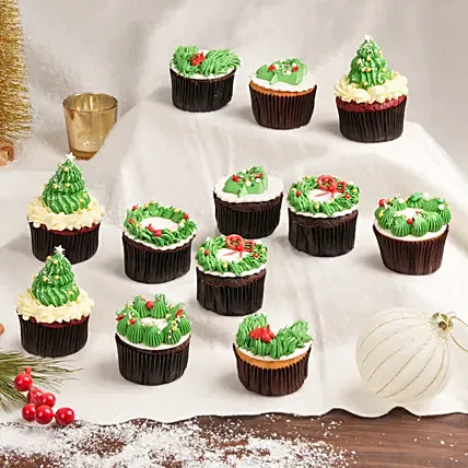 Tree And Wreath Christmas Cupcakes 12 Pcs: Christmas Cupcakes