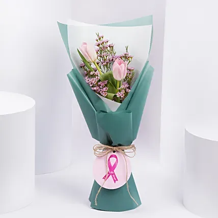 Tulips Bouquet Pink RIbbon Month: Breast Cancer Awareness Gifts
