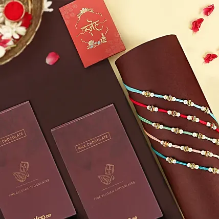 Understated Elegance Beads Rakhi Set of 5 N Milk Chocolates: Rakhi Gifts for Brother