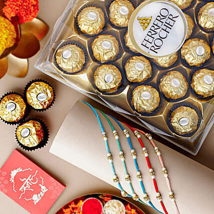 Understated Elegance Rakhi Bundle N Ferrero Rocher 24 Pcs: Rakhi