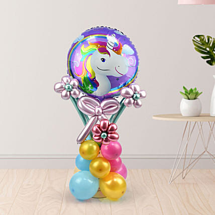 Unicorn Balloon Flowers Pillar: Helium Balloons Delivery