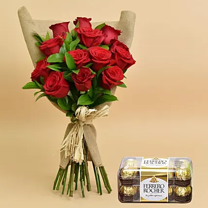 12 Red Roses Bouquet And Chocolates: Flowers and Chocolates