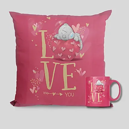 Valentines day Love with Teddy Cushion N Mug Combo: Teddy Day Gifts