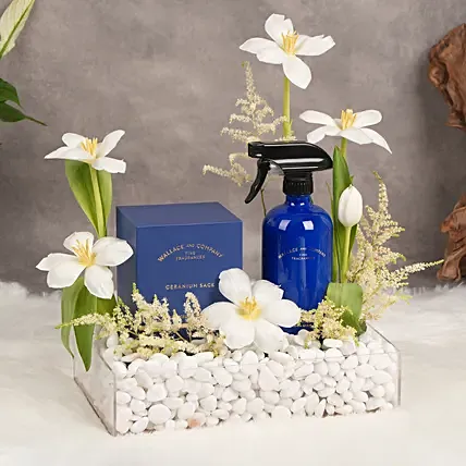 Geranium Sage Porcelain Candle & Room Spray with Tulip: 