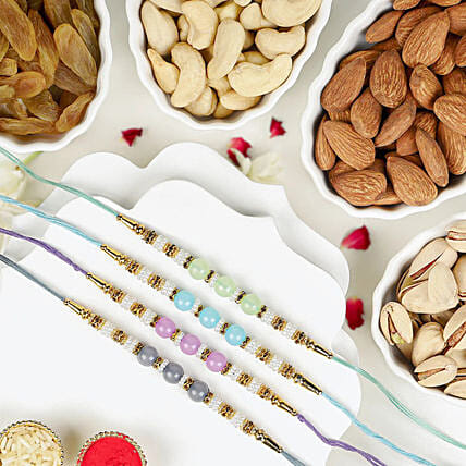Zen Beadwork Rakhi Set with Mixed Nuts: Kids Rakhi