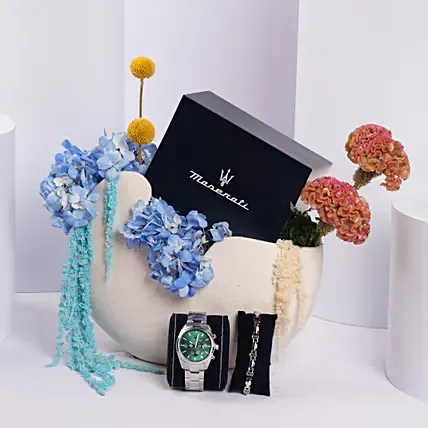 Maserati Watch Green Dial with Bracelet Gift set For Him: Premium Gifts