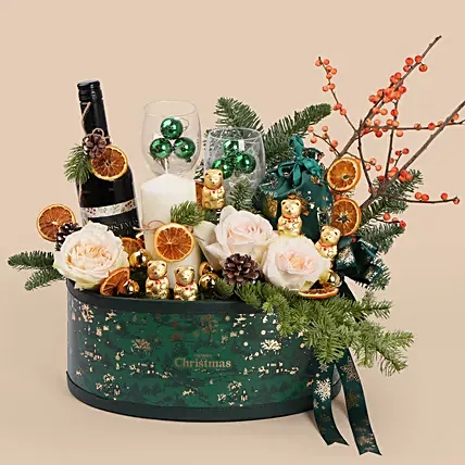 Luxury Christmas Wine And Floral Gift Hamper: Gift Set 