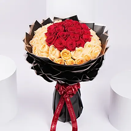 Red and Cream Rose Bouquet: Anniversary Gifts