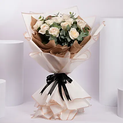 Pure Ivory Rose Bouquet: Flower Bouquets