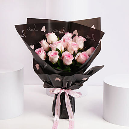 Valentine 12 Blush Pink Roses Bouquet: Hug Day Gifts
