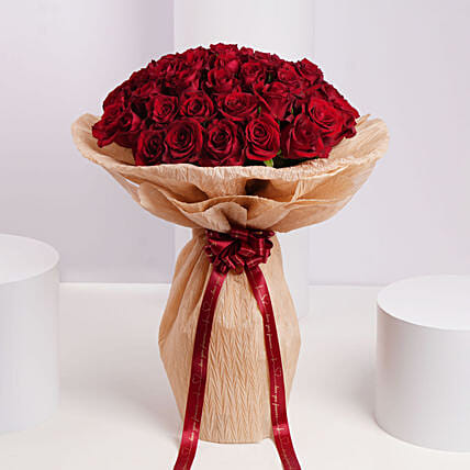 Valentine Grand 50 Red Roses Bouquet: Hug Day Gifts