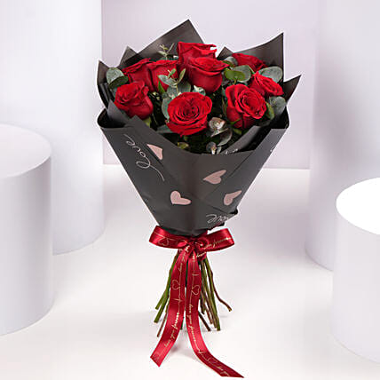 Romantic Valentine 9 Red Roses Classic Bouquet: Valentine's Day Gifts