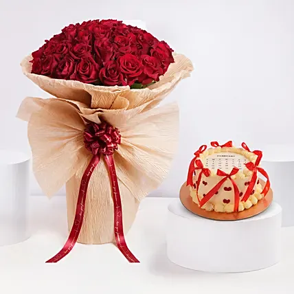 Red Roses Arrangement With Designer Cake: Valentine Cakes to Umm Al Quwain