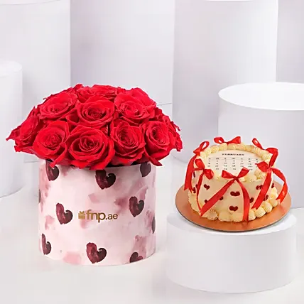 Romantic Red Roses Arrangement With Cake: Valentine Cakes to Umm Al Quwain
