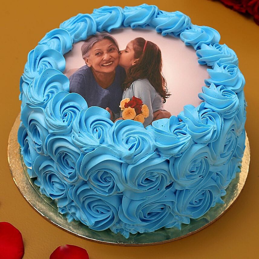 Blue Roses Photo Chocolate Cake 1.5 Kg