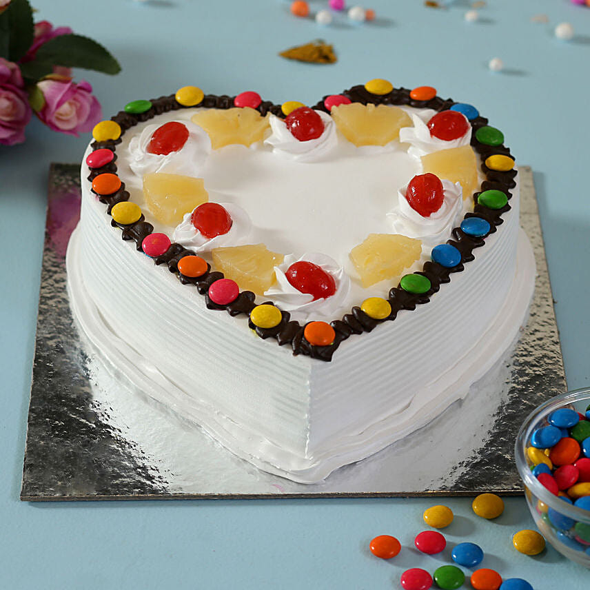 Heart Shaped Pineapple Gems Cake 1 Kg