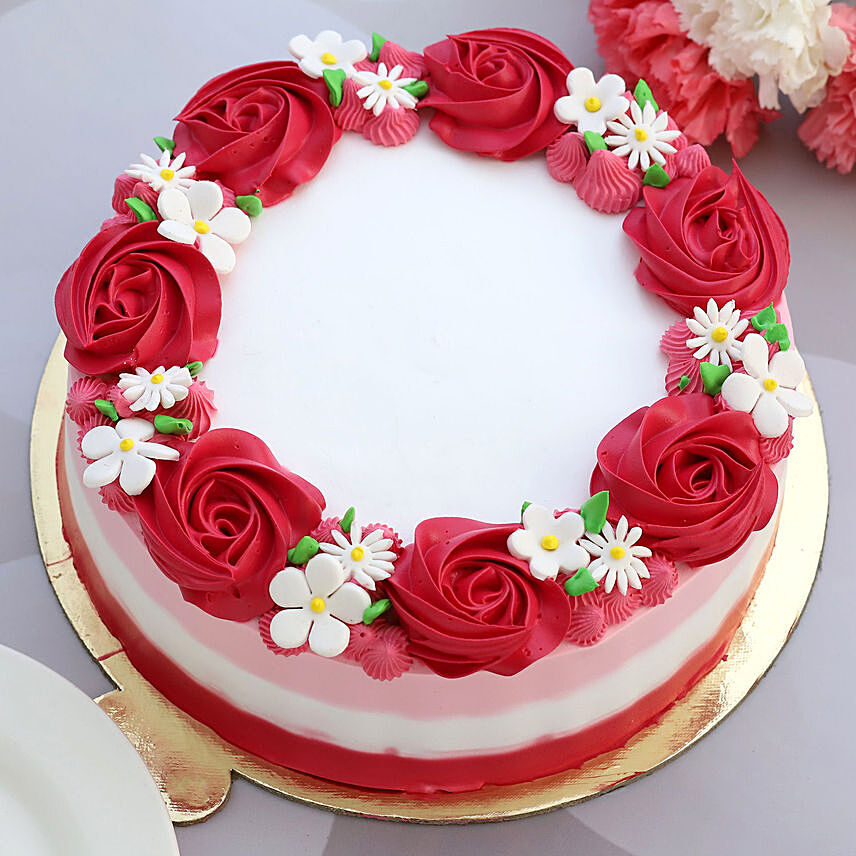 Lovely Red Roses Around Chocolate Cake 1 Kg