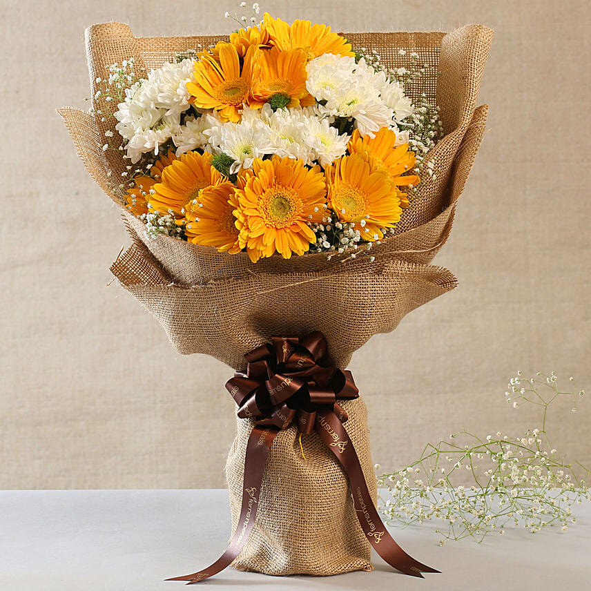 Lovely Yellow White Flowers Jute Bunch