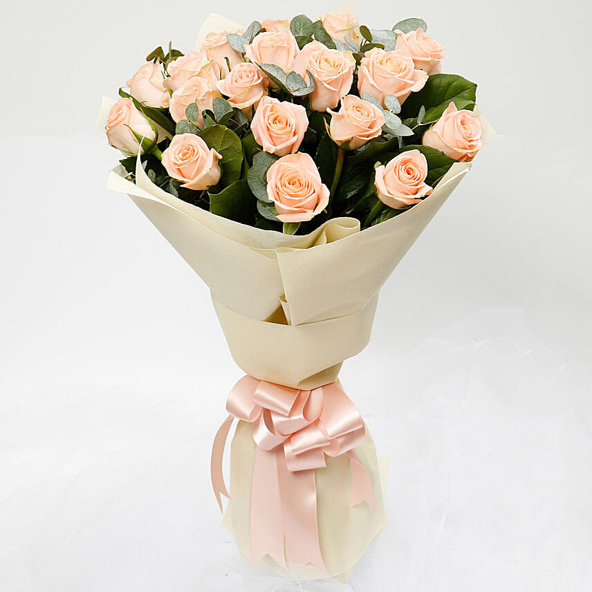 Vivacious 20 Dark Peach Roses Bouquet