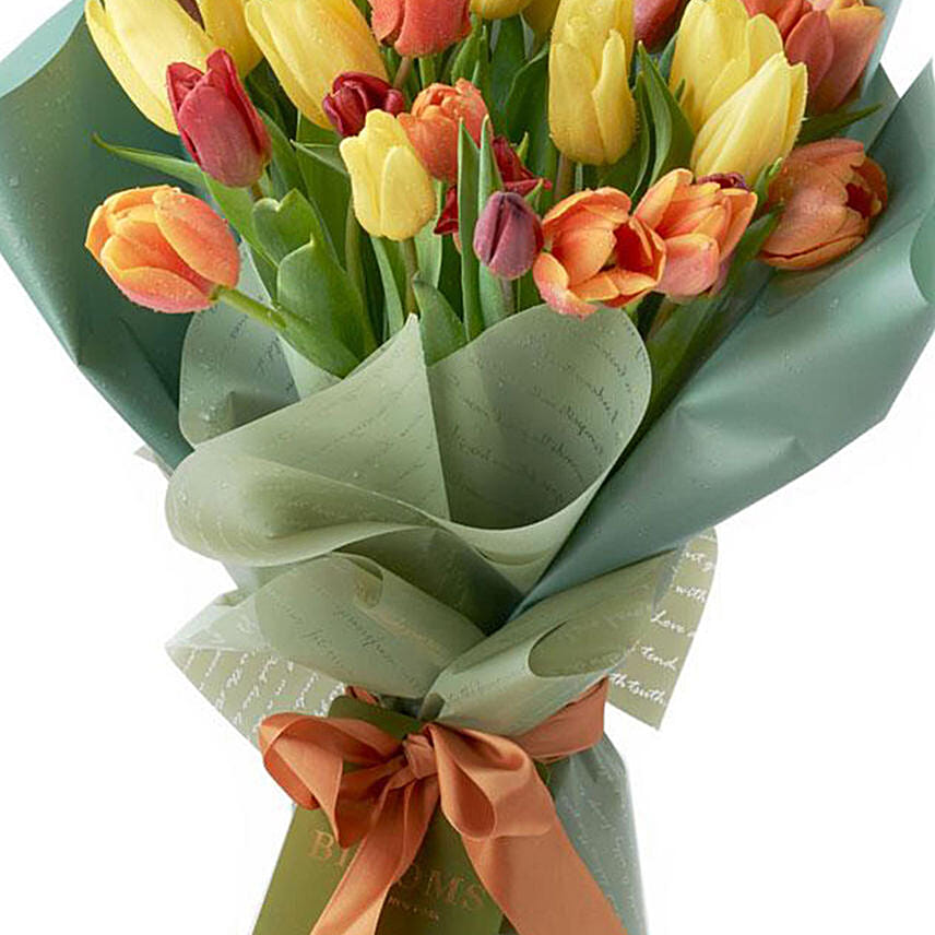 Beautifully Wrapped Mixed Tulips Bouquet