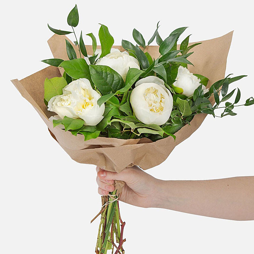 Elegant 5 White Peonies Bouquet