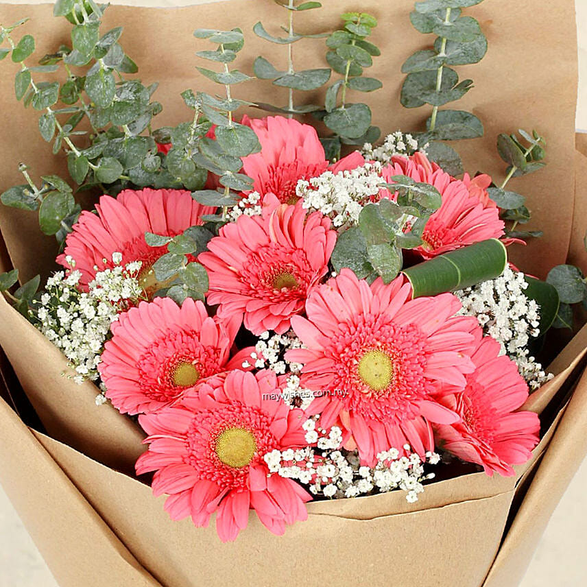 Gracious Pink Gerberas Beautifully Tied Bouquet