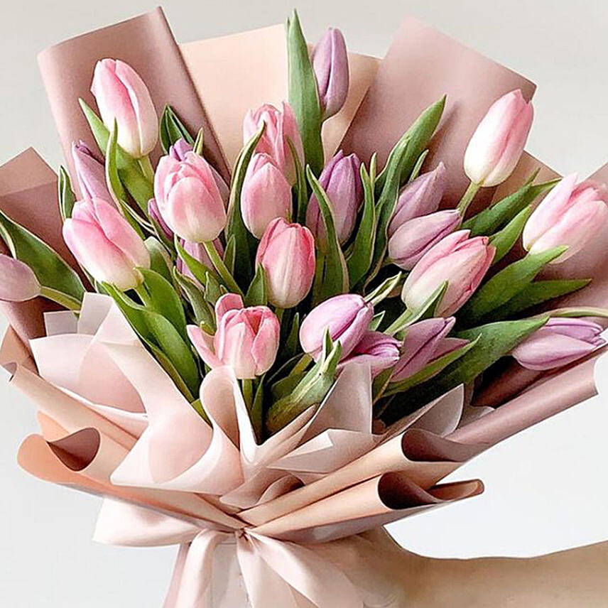 Lovely Pink N Light Pink Tulips Bouquet