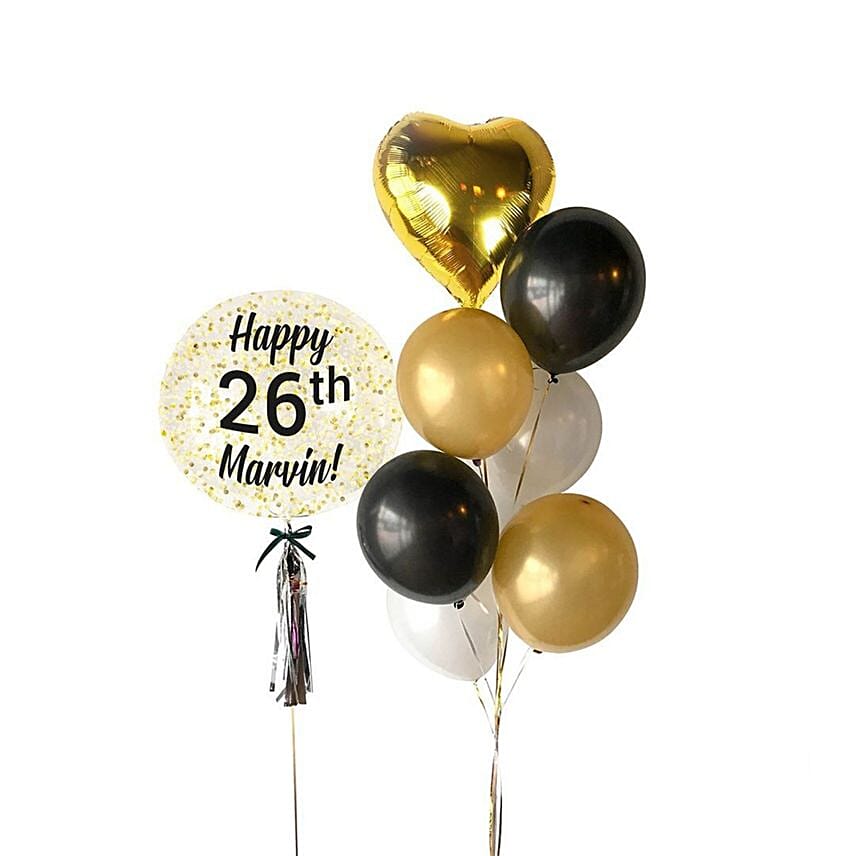 Midnight Black Designer Cake And Balloon Bouquet