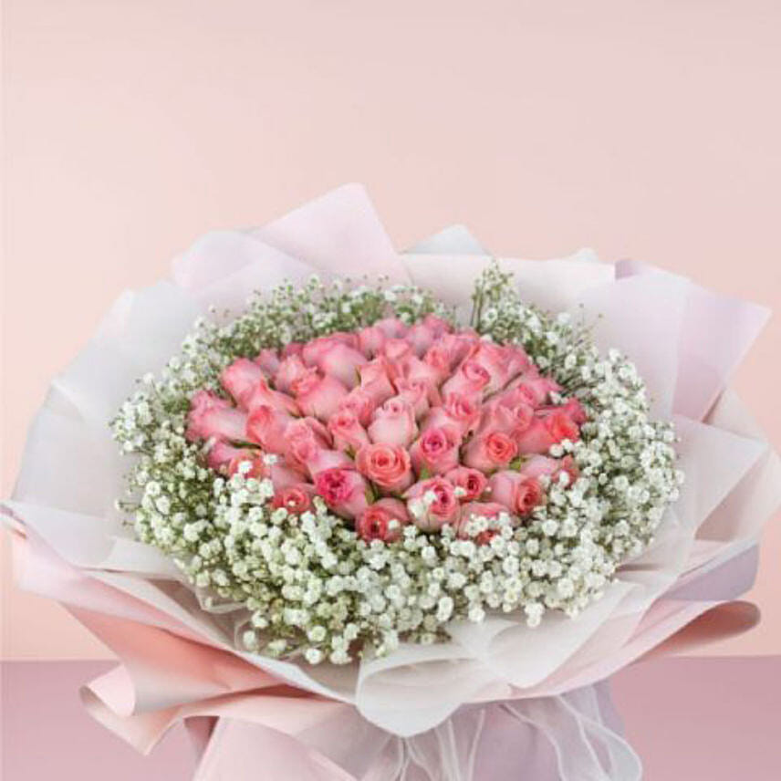 Ravishing Pink Flowers Beautifully Tied Bouquet