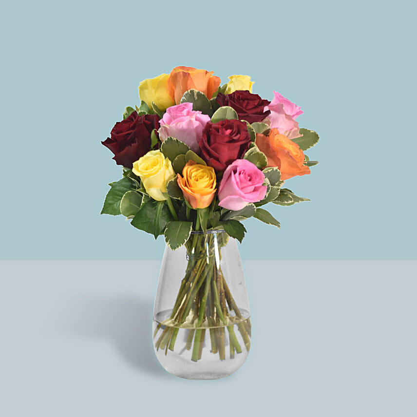 Roses Arrangement In A Glass Vase