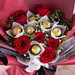 6 Stems Red Roses Bouquet And Ferrero Rocher