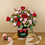 Carnations And Roses Black Round Box