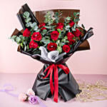 Romantic Red Roses Beautifully Tied Bouquet 6 Stems