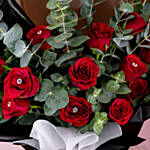Romantic Red Roses Beautifully Tied Bouquet 12 Stems