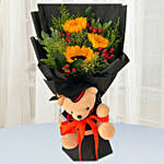 Vibrant Flower Bouquet With Graduation Teddy