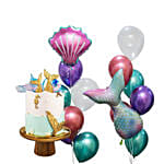 Blue Mermaid Coral Cake And Double Fairytale Balloon Bunch