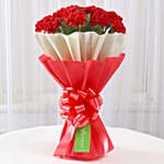 12 Red Carnations Bunch In Red White Paper