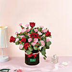 Beautiful Carnations And Red Roses Round Box