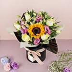 Exotic Sunflower And Cream Roses Black Box