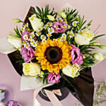 Exotic Sunflower And Cream Roses Black Box