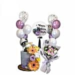 Floral Cake With Balloon And Mixed Flowers