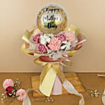 Rainbow Cake With Balloon And Flowers Bouquet