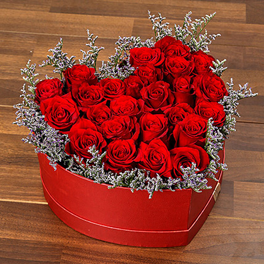 Red Roses In Heart Shape Box OM