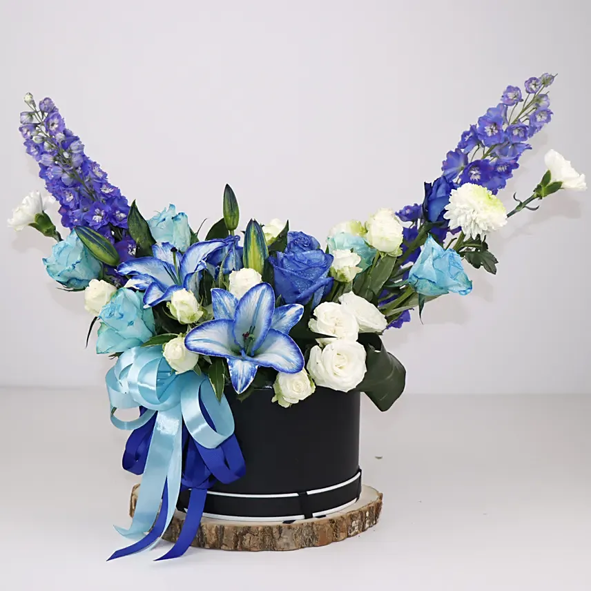 Bloomy Blue Flowers Box Arrangement