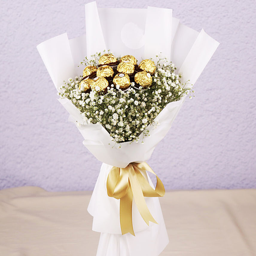 Refreshing Blooms Gypso And Ferrero Rocher Bouquet