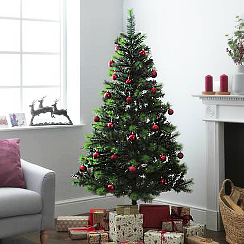 Artificial Christmas Tree With Red Decoration Ornaments