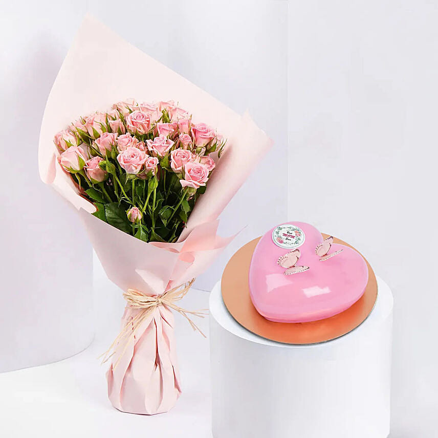 Pink Spray Roses And Cake Pink Spray Roses And Cake: Mothers Day Gifts in Oman