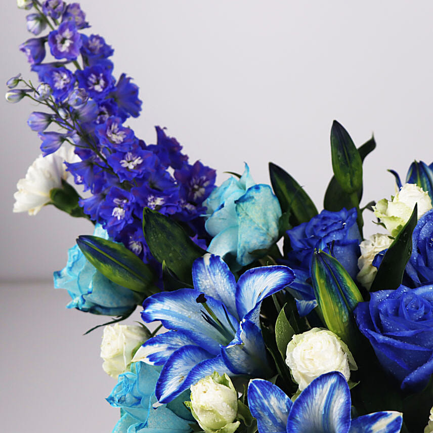 Bloomy Blue Flowers Box Arrangement