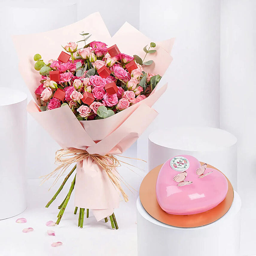 Blushing Pink Bouquet With Cake